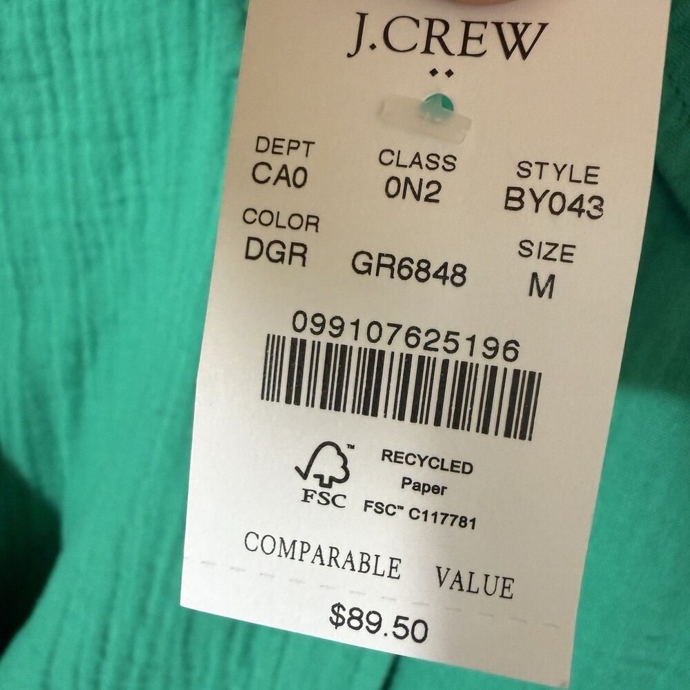 NWT J Crew Women M Kelly Green Double Gauze Button Up Long Sleeve Shirt BY043 - Picture 2 of 8